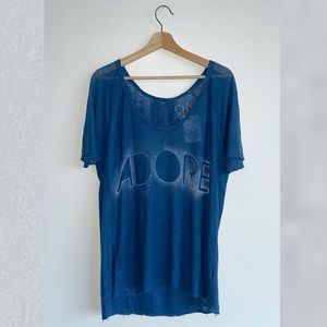 ADORE Blue Women Boxy T-shirt with short sleeves and uneven hem